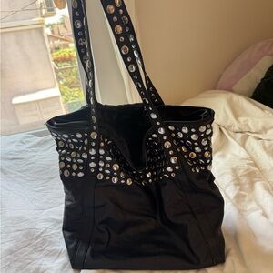 Edgy Black and Silver Studded Tote